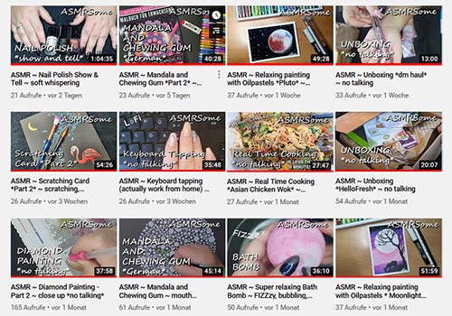 What types of ASMR video are available? Find out on my youtube-channel What types of ASMR video are available? Find out on my youtube-channel